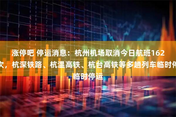 涨停吧 停运消息：杭州机场取消今日航班162架次，杭深铁路、杭温高铁、杭台高铁等多趟列车临时停运